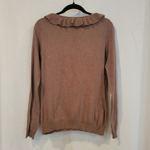 BCBG Brown Ruffle V-neck pullover Fall Sweater size Small New! - Picture 7 of 7